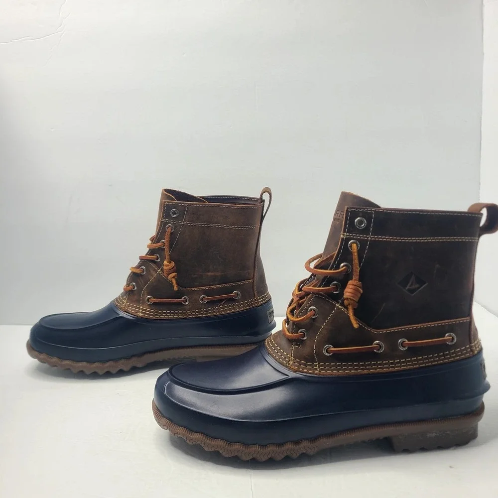 Sperry Top Sider Duck Decoy Boots Mens 12M Brown Navy Waterproof Leather
